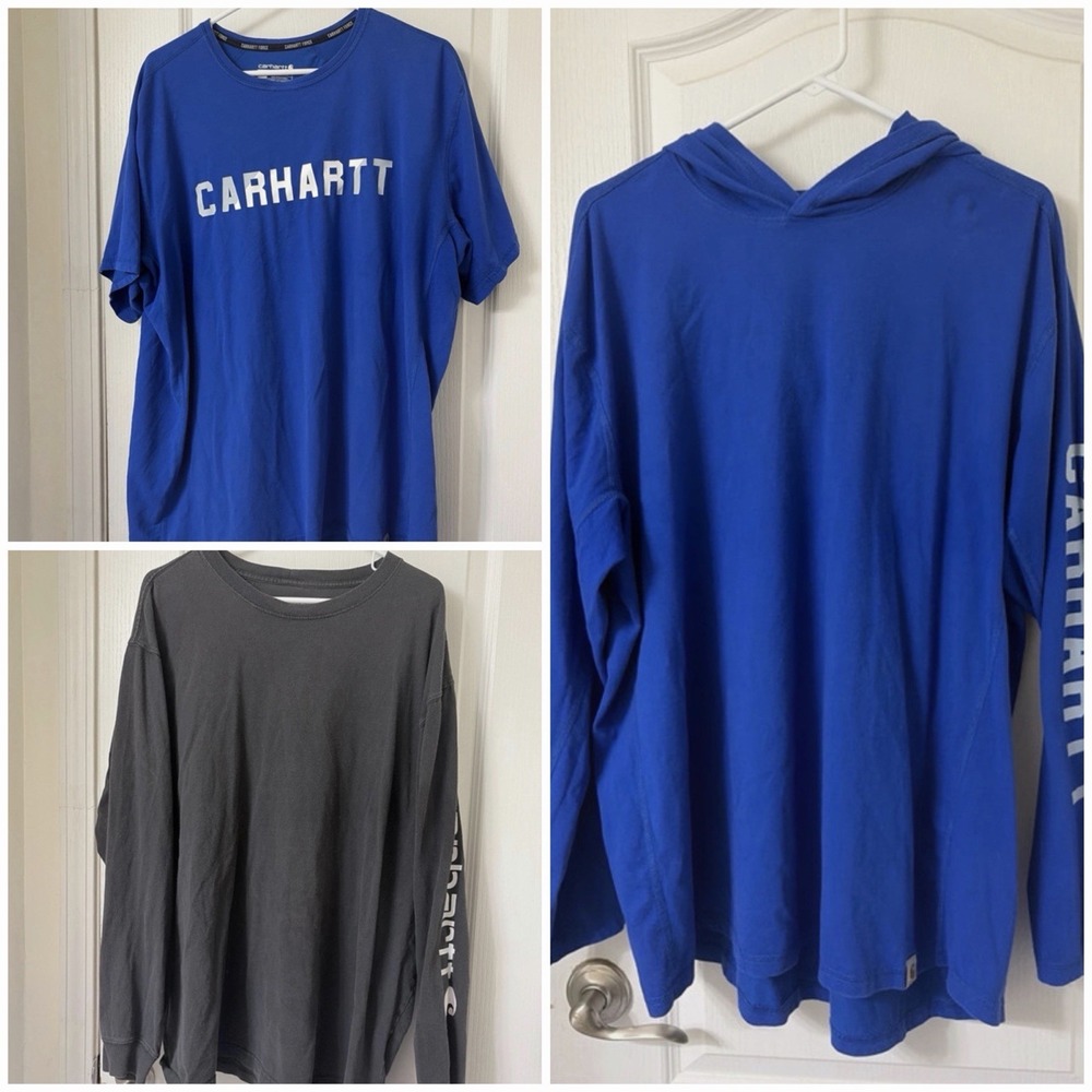 3 Men's XL Carhartt Bundle Blue Long Sleeve Hoodie Short Sleeve Relaxed Fit